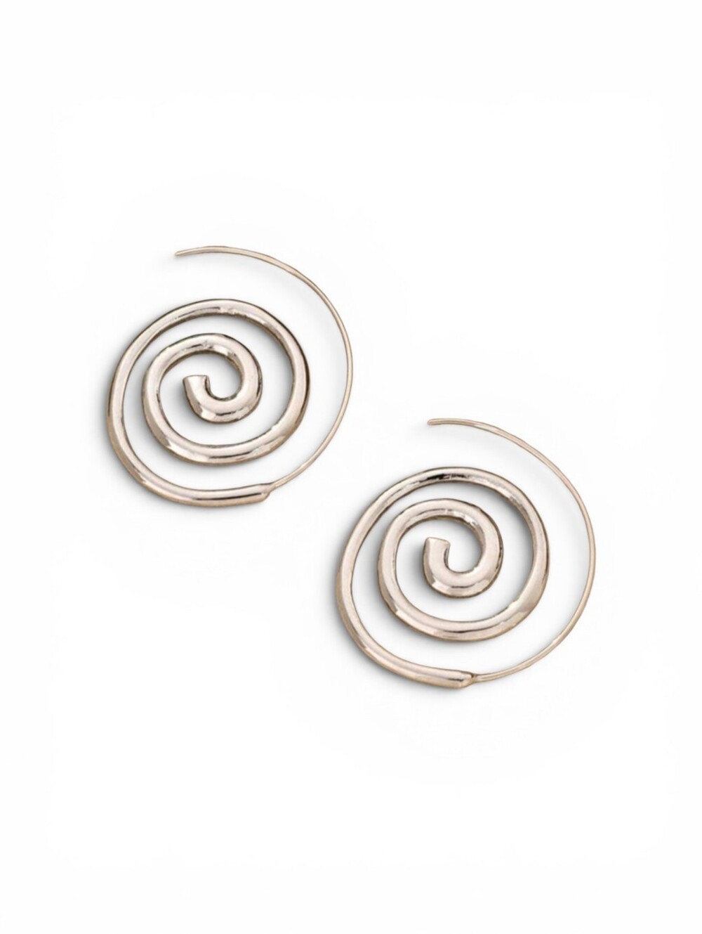 Silver tone spiral circular earrings; 2.6"H x 2.2"W; nwot